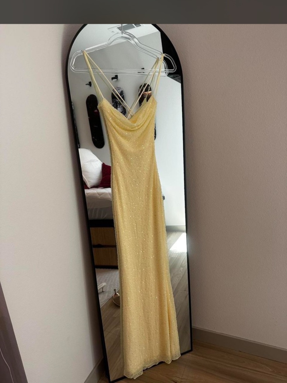 Windsor Yellow Sequin Cowl Neck Maxi Dress